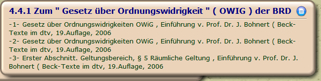 Zum " Gesetz über Ordnungswidrigkeit " ( OWIG ) der BRD